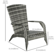 Outsunny - Patio Wicker Adirondack Chair, Outdoor PE Rattan Fire Pit Chair, Muskoka Chair w/ Soft Cushions, Tall Curved Backrest and Comfortable Armrests for Deck Garden, Grey