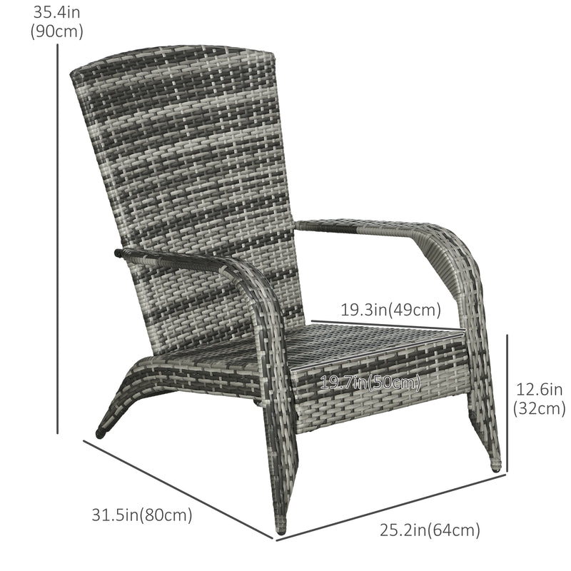 Outsunny - Patio Wicker Adirondack Chair, Outdoor PE Rattan Fire Pit Chair, Muskoka Chair w/ Soft Cushions, Tall Curved Backrest and Comfortable Armrests for Deck Garden, Grey