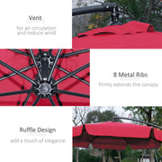 9FT Offset Hanging Patio Umbrella Cantilever Umbrella with Easy Tilt Adjustment, Cross Base and 8 Ribs for Backyard, Poolside, Lawn and Garden, Red