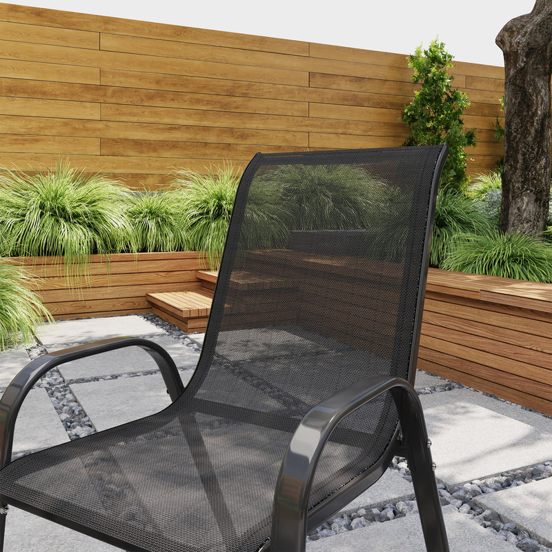 Outsunny - Set of 2 Outdoor Dining Chairs, Stackable Lawn Chairs with High Back, Breathable Mesh Seat for Garden Porch, Black