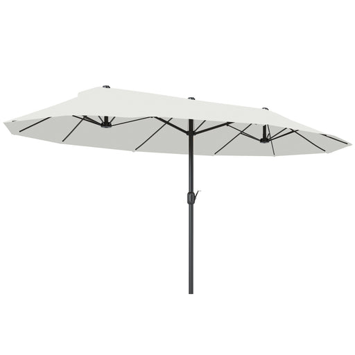 Outsunny - 15' Outdoor Patio Umbrella with Twin Canopy Sunshade Steel Table Umbrella with Lift Crank Beige