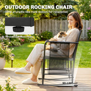 Outsunny - 3 Pieces Rocking Bistro Set Outdoor Patio Furniture Set with Side Pockets, Mesh Seat, Cushions, 2-Tier Table, Grey