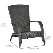 Outsunny - Patio Wicker Adirondack Chair, Outdoor Rattan Muskoka Chair with Cushions for Patio, Garden, Backyard, Red