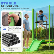 Qaba 85" Trampoline for Kids with Safety Enclosure, Toddler Trampoline with Slide Ladder for Ages 3-6 , Green