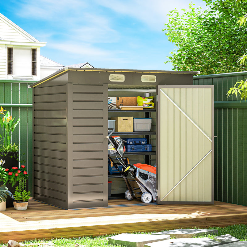 6 x 4FT Galvanized Garden Storage Shed, Metal Outdoor Shed with Double Doors and 2 Vents, Light Grey