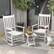 Outsunny - 3 Pieces Outdoor Rocking Chair Set, Wooden Patio Rocking Chair Set with Folding Table, High Back and Armrests, White