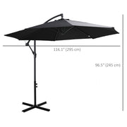 9.7ft Offset Patio UmbrellaCantilever Parasol with Crank Handle, 8 Ribs and Cross Base for Outdoor, Sun Shade, Black