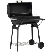 Outsunny - 30" Charcoal Barbecue Grill with Wheels Outdoor Barbecue with Adjustable Charcoal Rack, Storage Shelf, Wheel, for Garden Camping Picnic