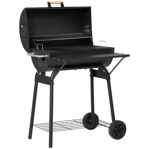 Outsunny - 30" Charcoal Barbecue Grill with Wheels Outdoor Barbecue with Adjustable Charcoal Rack, Storage Shelf, Wheel, for Garden Camping Picnic