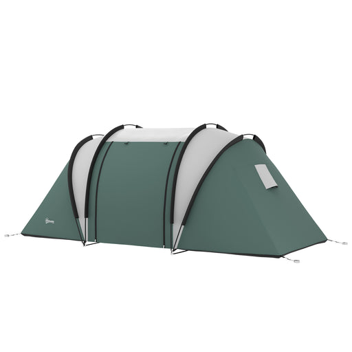 Outsunny - Camping Tent with 2 Bedrooms and Living Area, 3000mm Waterproof Family Tent, for Fishing Hiking Festival, Army Green