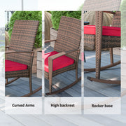 Outsunny - Outdoor PE Rattan Rocking Chair, Garden Glider Rocking Chair, Wicker Patio Chair Set with Armrest and Cushion, Wine Red
