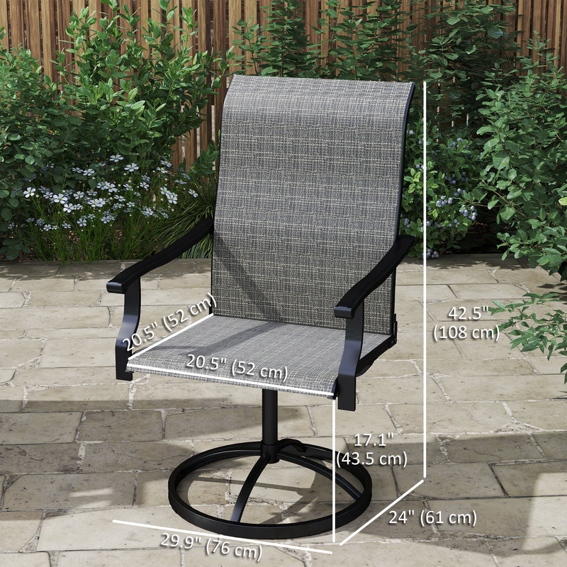 Outsunny - Outdoor Swivel Dining Chairs Set of 2, High Back Swivel Chairs with All Weather Mesh for Deck, Backyard, Poolside, Grey