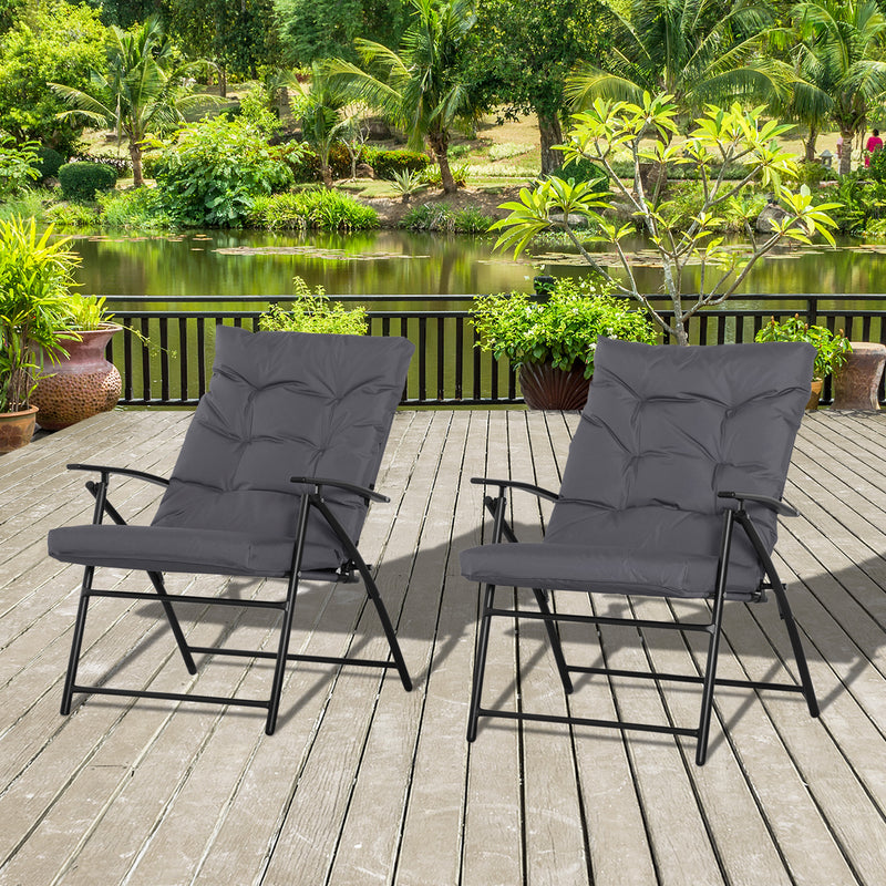 Outsunny - Set of 2 Outdoor Folding Chairs with Adjustable Backrest, Padded Camping Chairs for Outdoor Events, Grey