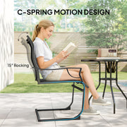 Outsunny - C Spring Motion Patio Chairs Set of 2 with Curved High Backrest, Armrest, All Weather Breathable Fabric, Metal Frame