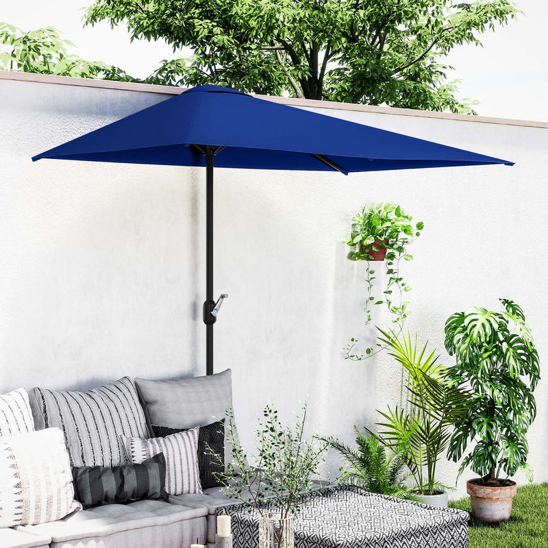 Outsunny - 8ft Half Round Umbrella Outdoor Balcony Parasol Patio Garden Outdoor Window Sun Shade w/ 5 Ribs, Dark Blue — 84D-074V00DB