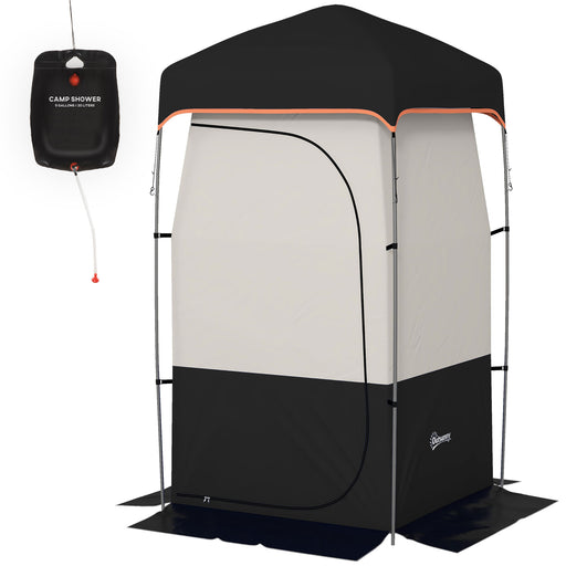 Outsunny - Camping Shower Tent, Portable Privacy Shelter with Solar Shower Bag, Removable Floor and Carrying Bag, Black