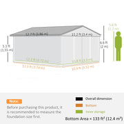 11' x 13' Garden Storage Shed w/ Foundation Kit Metal Tool Storage House w/ Double Doors White
