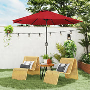 9ft Solar Patio Umbrella Outdoor Sunshade 24 LED Lights Tilt Canopy Wine Red