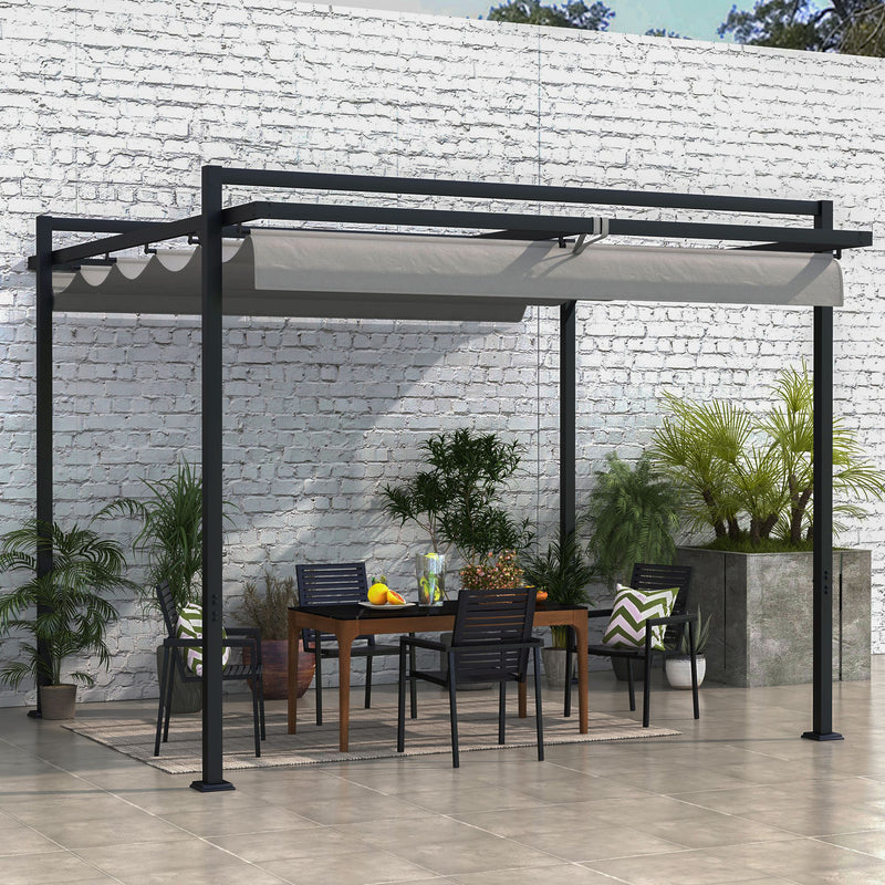 Outsunny - 10' x 10' Retractable Pergola, Garden Gazebo Shade Shelter, for Grill, Patio, Deck, Dark Grey