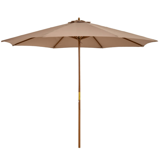 Outsunny - 10' x 8' Wooden Patio Umbrella, Garden Parasol, Outdoor Sunshade Canopy with Bamboo Rib for Outdoor, Khaki