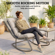 Outsunny - Outdoor Rocking Chair, Oversized Rocking Patio Chair with 25" Extra Wide Mesh Seat and Cushion, Khaki