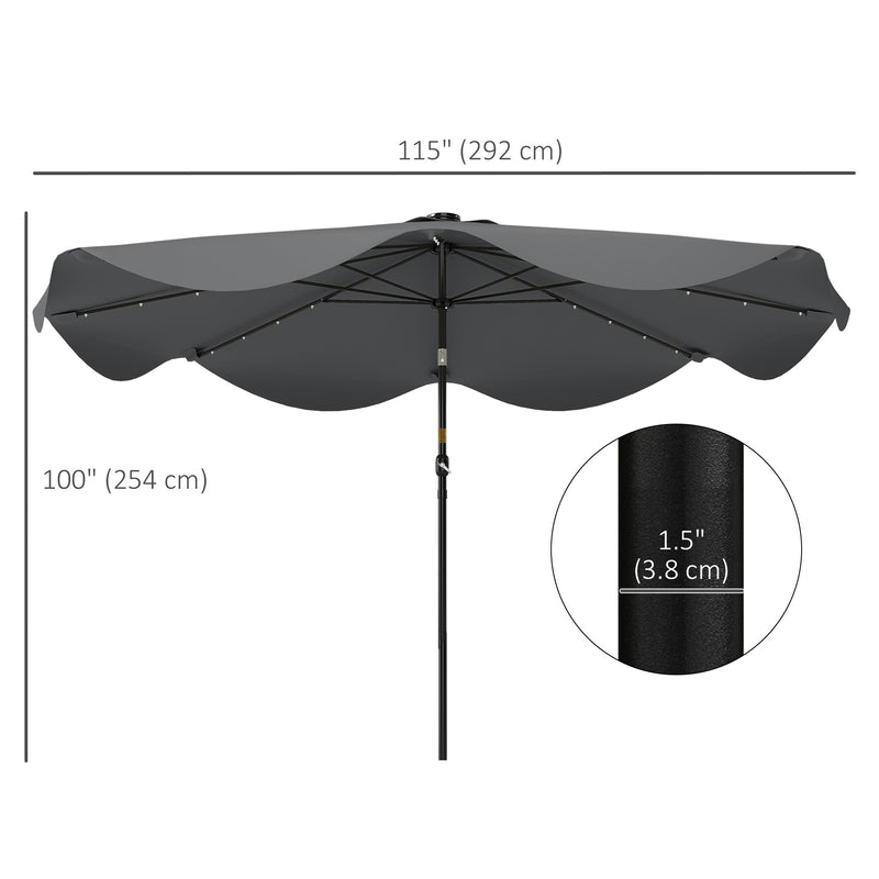 Solar Patio Umbrella with LED and Tilt, Outdoor Market Table Umbrella Parasol with Crank, 10 x 10 ft, Dark Grey