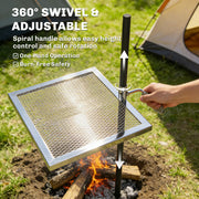 Outsunny - Swivel Campfire Grill, 360° Adjustable Heavy Duty Chrome-Plated Steel Campfire Cooking Grate, Silver