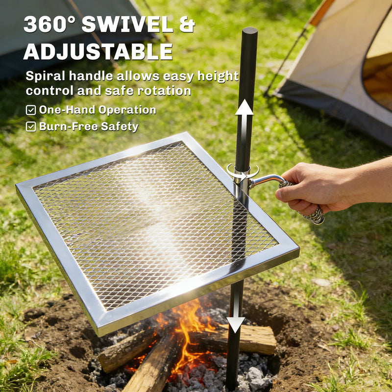 Outsunny - Swivel Campfire Grill, 360° Adjustable Heavy Duty Chrome-Plated Steel Campfire Cooking Grate, Silver