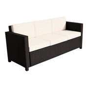 Outsunny - Deluxe 3 Seat Rattan Wicker Sofa Garden Outdoor Patio Furniture with Cushion, Cream White