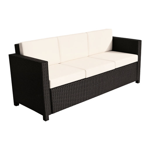 Outsunny - Deluxe 3 Seat Rattan Wicker Sofa Garden Outdoor Patio Furniture with Cushion, Cream White