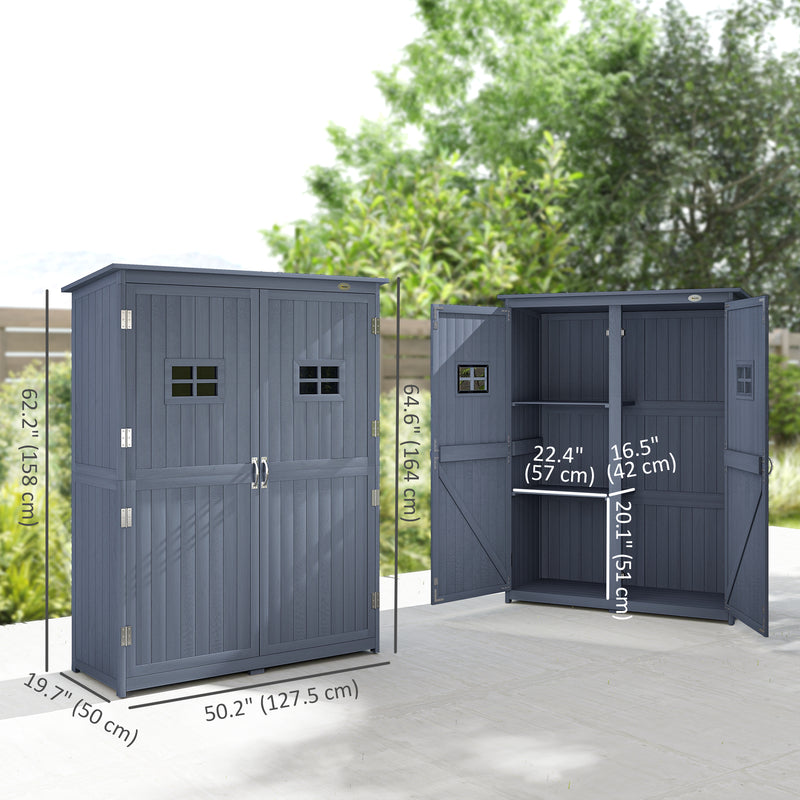 4x1.5ft Wooden Garden Storage Shed, Outdoor Tool Cabinet Organizer with Windows and Double Door, Dark Grey