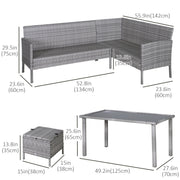 Outsunny - 5 Pieces Wicker Patio Conversation Dining Furniture Set with Cushions, Table and Ottomans, Bright Blue