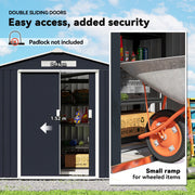 7' x 4' x 6' Garden Storage Shed Outdoor Patio Metal Tool Storage House w/ Foundation Kit and Double Doors Dark Grey