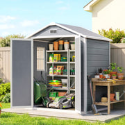 6x4.5FT Plastic Shed, Lockable Garden Tool Storage House with Double Doors and Vent, Grey