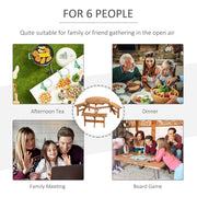Outsunny - 6 Person Round Picnic Table Bench Set with Umbrella Hole, Wood Patio Table with 3 Built-in Benches for Garden, Deck, Backyard, Brown