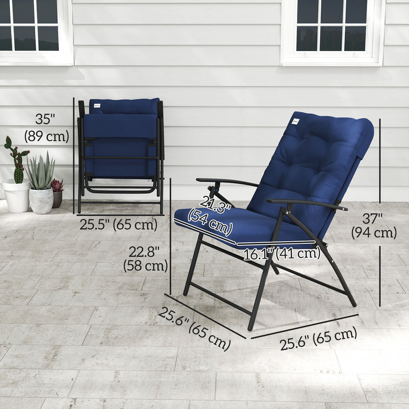 Outsunny - Set of 2 Outdoor Folding Chairs with Adjustable Backrest, Padded Camping Chairs for Outdoor Events, Blue