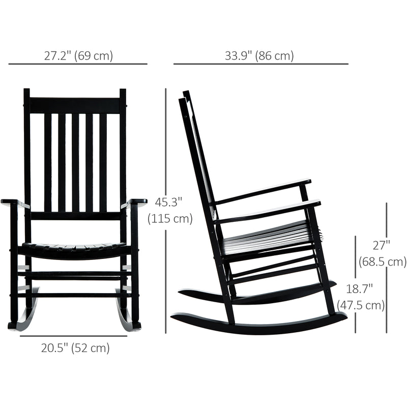 Outsunny - Wooden Porch Rocking Chair Outdoor Patio Rocker Garden Single Leisure Reclining Seat Armchair Black