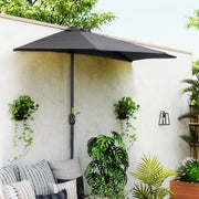 9ft Half Round Patio Umbrella, Outdoor Market Patio Table Umbrella Parasol with Crank Mechanism, 5 Ribs, Grey