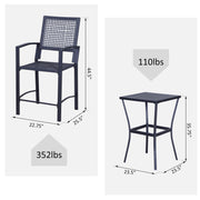 Outsunny - 3 Pieces Outdoor Wicker Bar Set, Classic Bistro Bar Set Garden Rattan Style Patio Bar Table & High Chairs w/ Cushions Home Bar Furniture, Cream White