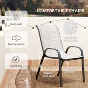 Outsunny - 3 Pieces Bistro Set, Small Patio Furniture Set with Stackable Mesh Chairs, Glass Table for Garden, Balcony, Grey
