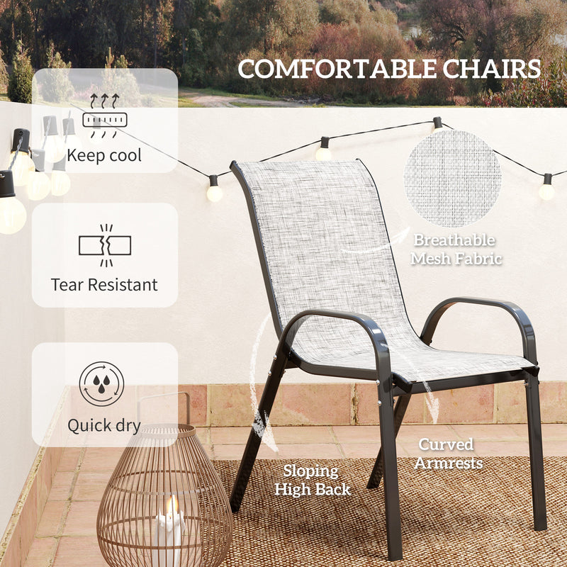 Outsunny - 3 Pieces Bistro Set, Small Patio Furniture Set with Stackable Mesh Chairs, Glass Table for Garden, Balcony, Grey