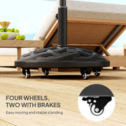 Round Patio Umbrella Base with Wheels, 44 lbs Resin Umbrella Stand Base, 1.3"/1.5"/1.9" Umbrella Poles Black
