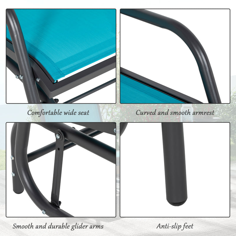 Outsunny - Patio Glider Set of 2 Outdoor Glider Chair with Breathable Mesh Seat & Backrest, Armrests and Metal Frame, Blue
