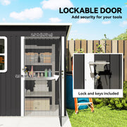 7' x 4' Galvanised Steel Outdoor Storage Shed, Garden Shed with Window, Lockable Wide Door and Air Vents, Dark Grey