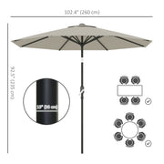 Aluminum Patio Umbrella, Garden Outdoor Parasol, Sun Shelter, 8.5ft, Light Grey