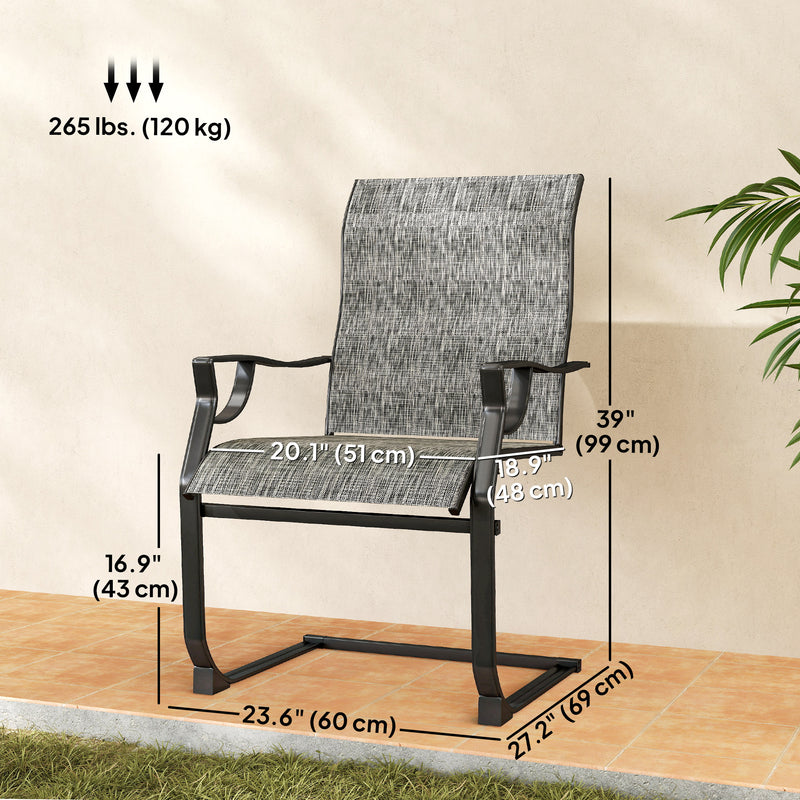 Outsunny - C Spring Motion Patio Chairs Set of 2 with Curved High Backrest, Armrest, All Weather Breathable Fabric, Metal Frame