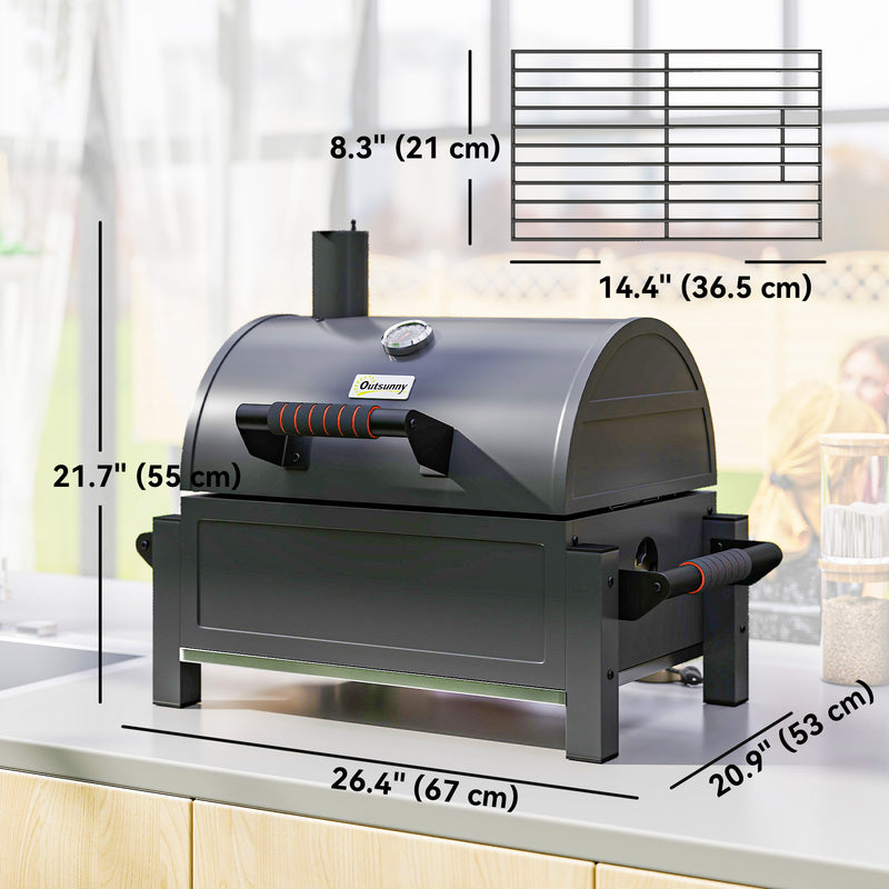 Outsunny - Tabletop Charcoal Smoker, Portable BBQ with Ash Catcher and Thermometer for Backyard, Camping, Picnic, Black