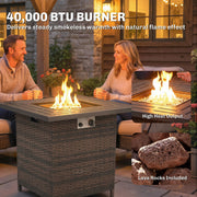 Outsunny - Propane Fire Pit Table, 28 Inch 40,000 BTU Square Rattan Fire Table with Lava Rock, Pulse-Ignition Wicker Gas Fire Pit