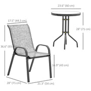 Outsunny - 3 Pieces Bistro Set, Small Patio Furniture Set with Stackable Mesh Chairs, Glass Table for Garden, Balcony, Grey