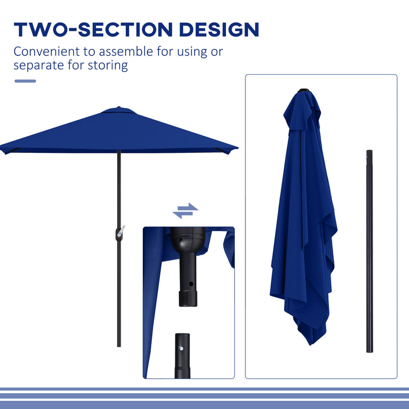 Outsunny - 8ft Half Round Umbrella Outdoor Balcony Parasol Patio Garden Outdoor Window Sun Shade w/ 5 Ribs, Dark Blue — 84D-074V00DB